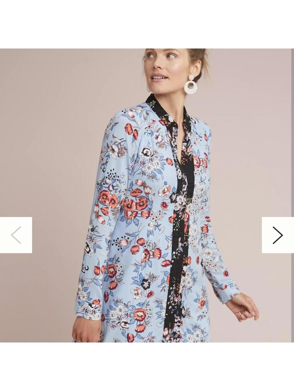 Maeve Blue and Black Floral Blazer with Structured Design
